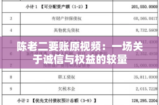 陈老二要账原视频：一场关于诚信与权益的较量