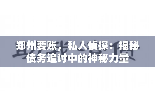 郑州要账，私人侦探：揭秘债务追讨中的神秘力量